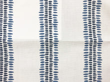 Load image into Gallery viewer, Off White Navy Blue Cotton Abstract Ethnic Stripe Print Drapery Fabric