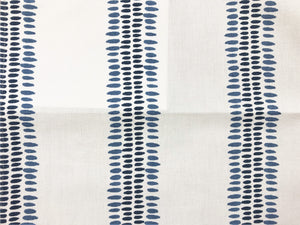 Off White Navy Blue Cotton Abstract Ethnic Stripe Print Drapery Fabric