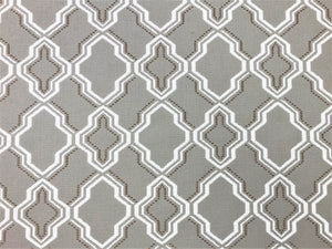Water & Stain Resistant Indoor Outdoor Taupe Brown White Trellis Geometric Upholstery Drapery Fabric