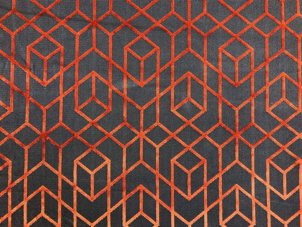 Romo Botero Cayenne Orange Grey Geometric Abstract Cut Velvet Upholstery Fabric