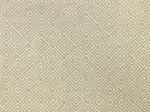 Schumacher Greek Key Hand Printed Beige Sand Ivory Cotton Linen Geometric Upholstery Drapery Fabric