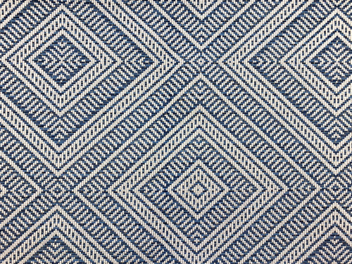 Schumacher Tortola Marine Navy Blue Off White Geometric Woven Indoor Outdoor Water Resistant Upholstery Fabric