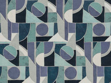 Load image into Gallery viewer, Designer Teal Grey French Blue Aqua Abstract Geometric Upholstery Fabric