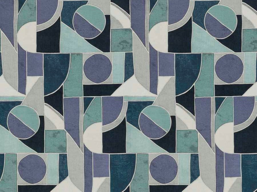 Designer Teal Grey French Blue Aqua Abstract Geometric Upholstery Fabric
