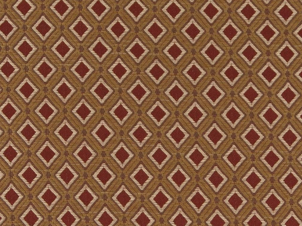 Heavy Duty Geometric Diamond Burgundy Red Ivory Gold Upholstery Drapery Fabric