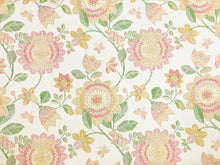 Load image into Gallery viewer, Designer Water Resistant Cream Coral Green Mustard Floral Upholstery Fabric