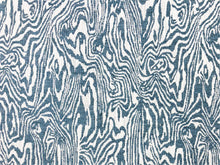 Load image into Gallery viewer, Designer Aqua Blue Ivory Faux Bois Wood Grain Abstract Upholstery Fabric