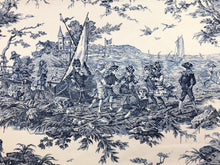 Load image into Gallery viewer, 108&quot; Wide Olivier Thevenon French Cotton Ivory Navy Blue Toile Historic D&#39; Eau Victorian Children Print Upholstery Drapery Fabric