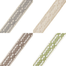 Load image into Gallery viewer, 2.125&quot; Wide Embroidered Grey Beige Taupe Green Geometric Drapery Tape Trim
