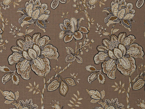 Brown Charcoal Grey Floral Upholstery Drapery Fabric