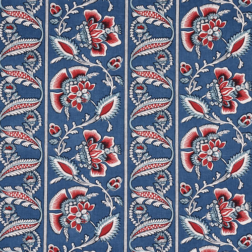 Schumacher Marielle Vine Fabric 180530 / Denim & Red