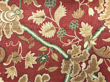 Load image into Gallery viewer, Thibaut Denmark Red &amp; Cream Brown Green Teal Blue Jacobean Floral Linen Cotton Upholstery Drapery Fabric