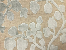Load image into Gallery viewer, Beige Aqua Seafoam Blue Botanical Floral Cut Velvet Upholstery Fabric