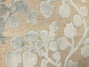 Beige Aqua Seafoam Blue Botanical Floral Cut Velvet Upholstery Fabric