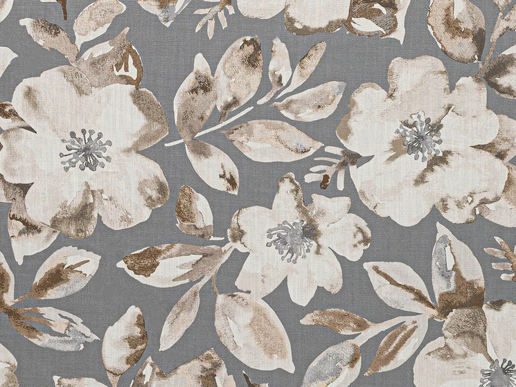 Grey Brown Charcoal Cream Floral Upholstery Drapery Fabric