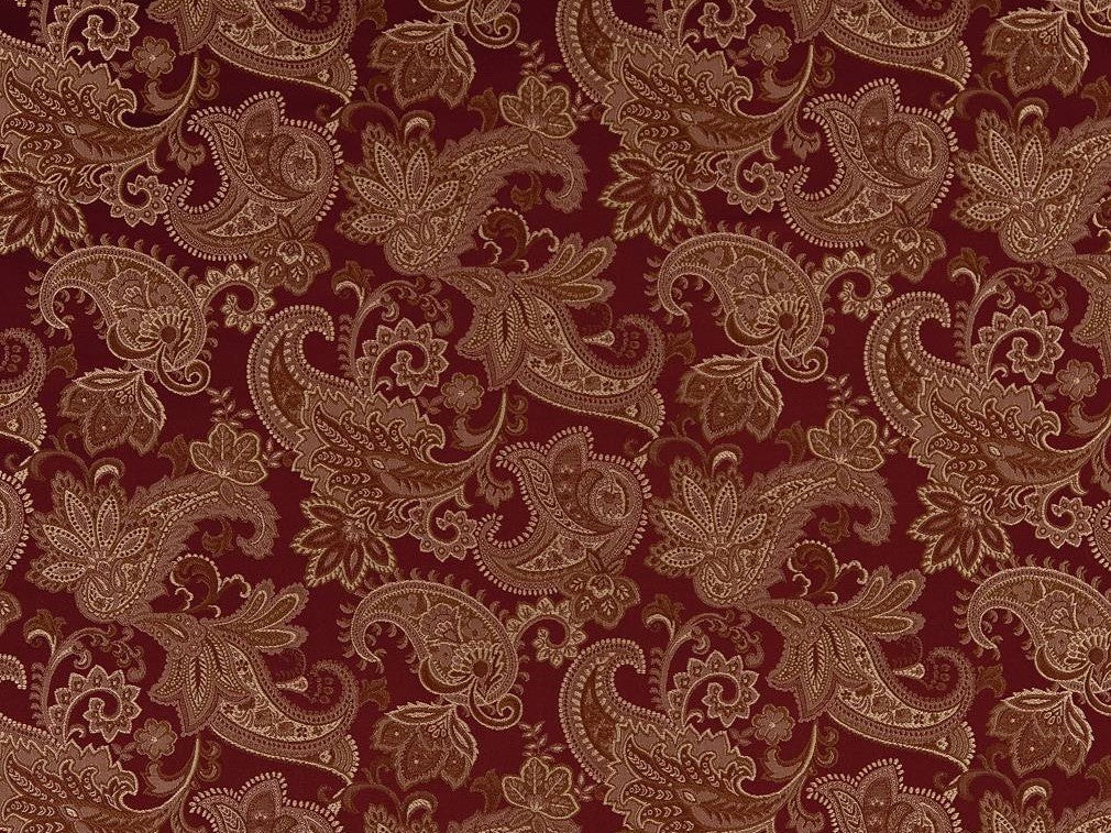 Burgundy Red Beige Damask Paisley Upholstery Drapery Fabric