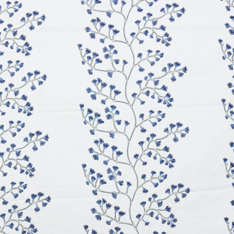 Avignon Garden White and Blue Embroidered Drapery Fabric / Bluebell