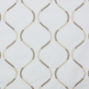 Button Trellis White Beige Embroidered Drapery Fabric / Sandstone