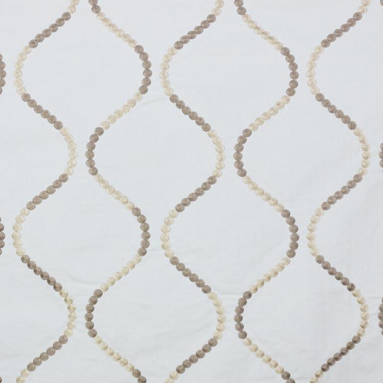 Button Trellis White Beige Embroidered Drapery Fabric / Sandstone
