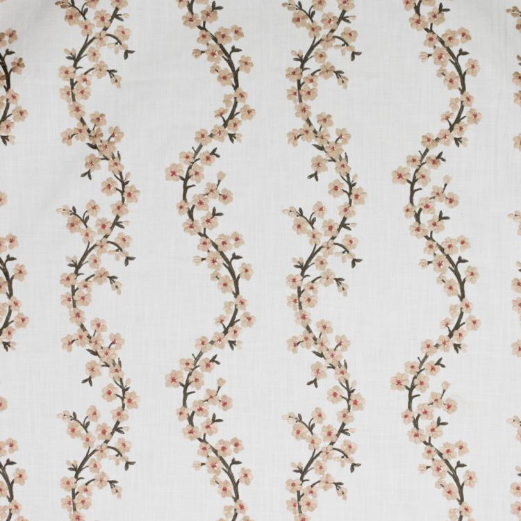 Cherry Blossom Embroidered Linen Viscose Drapery Fabric / Blush