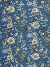 Load image into Gallery viewer, Floral Bird Print Drapery Upholstery Fabric / Cobalt