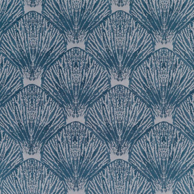 Coquille Blue Nautical Shell Upholstery Fabric / Deep Sea