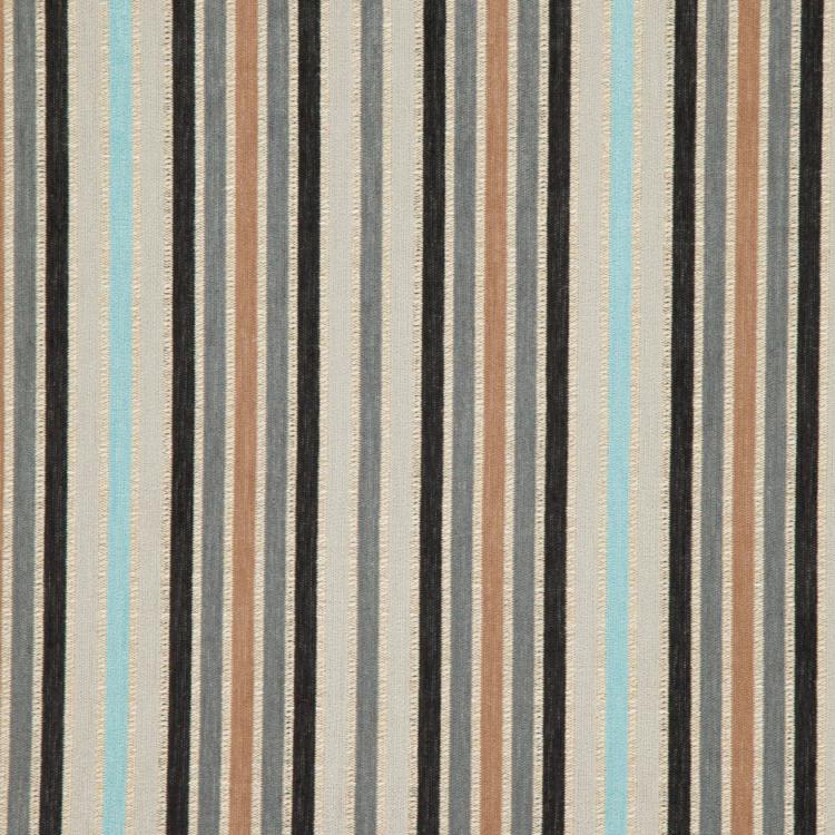 Española Way Gray Black Blue Caramel Stripe Upholstery Fabric / Earth