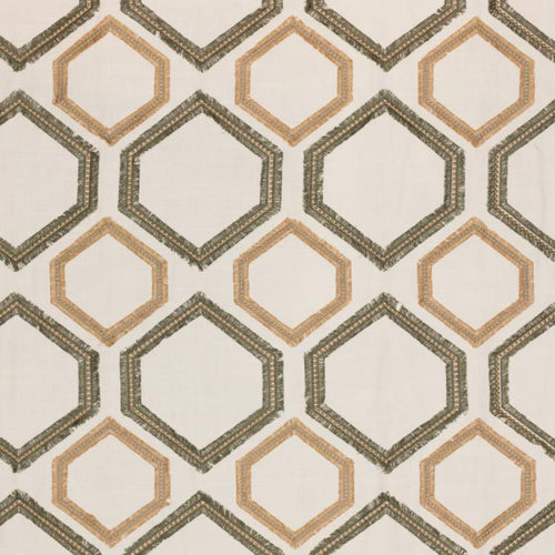 Fringe Benefits Beige Brown Embroidered Geometric Drapery Fabric / Bluestone
