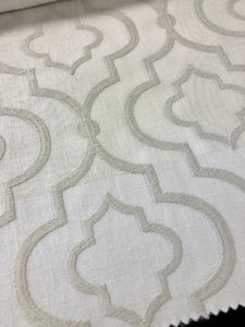 Embroidered Trellis Geometric Drapery Fabric White Beige Blue / RMIL13