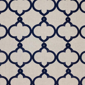 Kafu Trellis Greige Navy Blue Embroidered Drapery Upholstery Fabric / Indigo