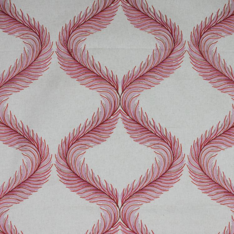 Nom de Plume Red Embroidered Feather Drapery Fabric / Pomegranate