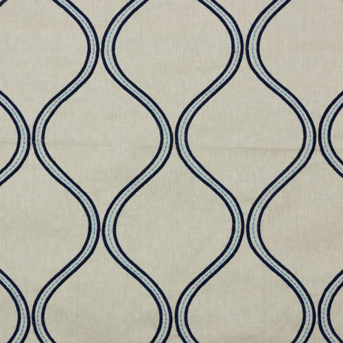 Stitchery Trellis Embroidered Navy Blue Drapery Fabric / Cobalt