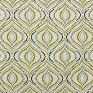 Tradewinds Chartreuse Green Navy Blue White Embroidered Drapery Fabric / Blue Spruce