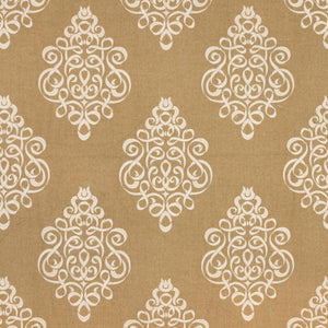Tuxedo Park Beige Cream Embroidered Upholstery Fabric / Toffee