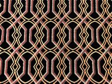 Load image into Gallery viewer, Black Copper Beige Gold Rusty Red Brown Embroidered Trellis Geometric Drapery Fabric