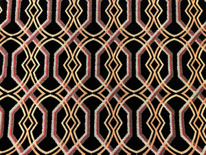 Black Copper Beige Gold Rusty Red Brown Embroidered Trellis Geometric Drapery Fabric