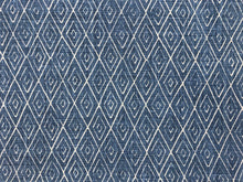 Load image into Gallery viewer, Peter Dunham Atlas Indigo Blue White Diamond Geometric Pattern Linen Upholstery Drapery Fabric