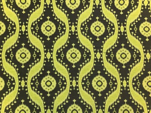 Kravet Medina Wasabi Brown Olive Chartreuse Green Ethnic Tribal Ikat Medallion Water Resistant Upholstery Fabric