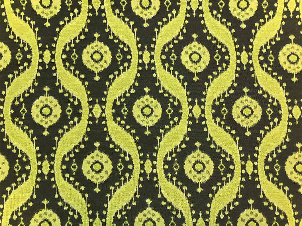 Kravet Medina Wasabi Brown Olive Chartreuse Green Ethnic Tribal Ikat Medallion Water Resistant Upholstery Fabric
