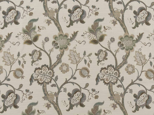 Heavy Duty Jacobean Floral Tapestry Sage Green Mustard Beige Ivory Brown Upholstery Fabric