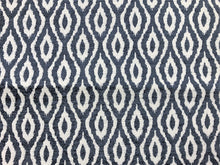 Load image into Gallery viewer, Denim Blue Greige Trellis Medallion Geometric Upholstery Drapery Fabric
