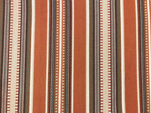 Load image into Gallery viewer, Designer Water &amp; Stain Resistant Woven Rusty Brown Gray Beige Cream Kilim Southwestern Stripe Upholstery Fabric
