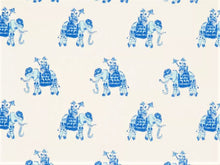 Load image into Gallery viewer, 2 Yds Min Lilly Pulitzer Bazaar White Beach Elephant Pattern Blue Ivory Drapery Fabric