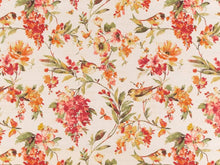 Load image into Gallery viewer, Cream Orange Green Red Bird Floral Upholstery Drapery Fabric