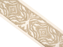 Load image into Gallery viewer, 2.5&quot; Wide Linen Rayon Beige Gold Ivory Embroidered Animal Pattern Drapery Tape Trim