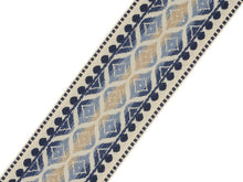Load image into Gallery viewer, 3.5&quot; Wide Woven Geometric Navy French Blue Beige Ivory Drapery Tape Trim