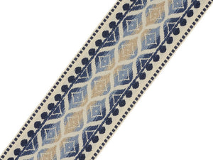 3.5 Cream & Navy High Quality Woven Velvet Embroidery Trim Tape H