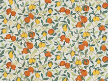 Load image into Gallery viewer, Linen Cotton Off White Orange Green Yellow Citrus Lemon Drapery Fabric