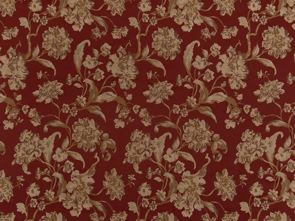 Heavy Duty Floral Burgundy Red Ivory Gold Upholstery Drapery Fabric
