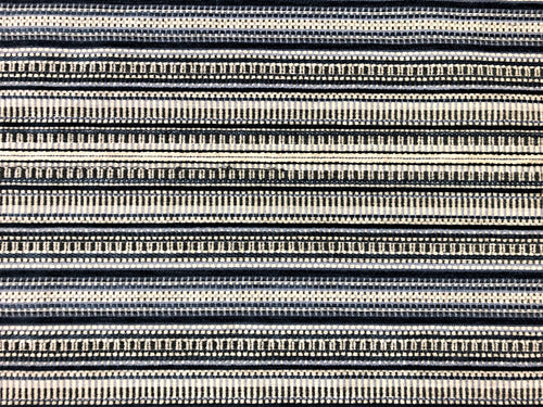Designer Water & Stain Resistant Navy Blue Gray Black Stripe Small Scale Geometric Chenille Upholstery Fabric
